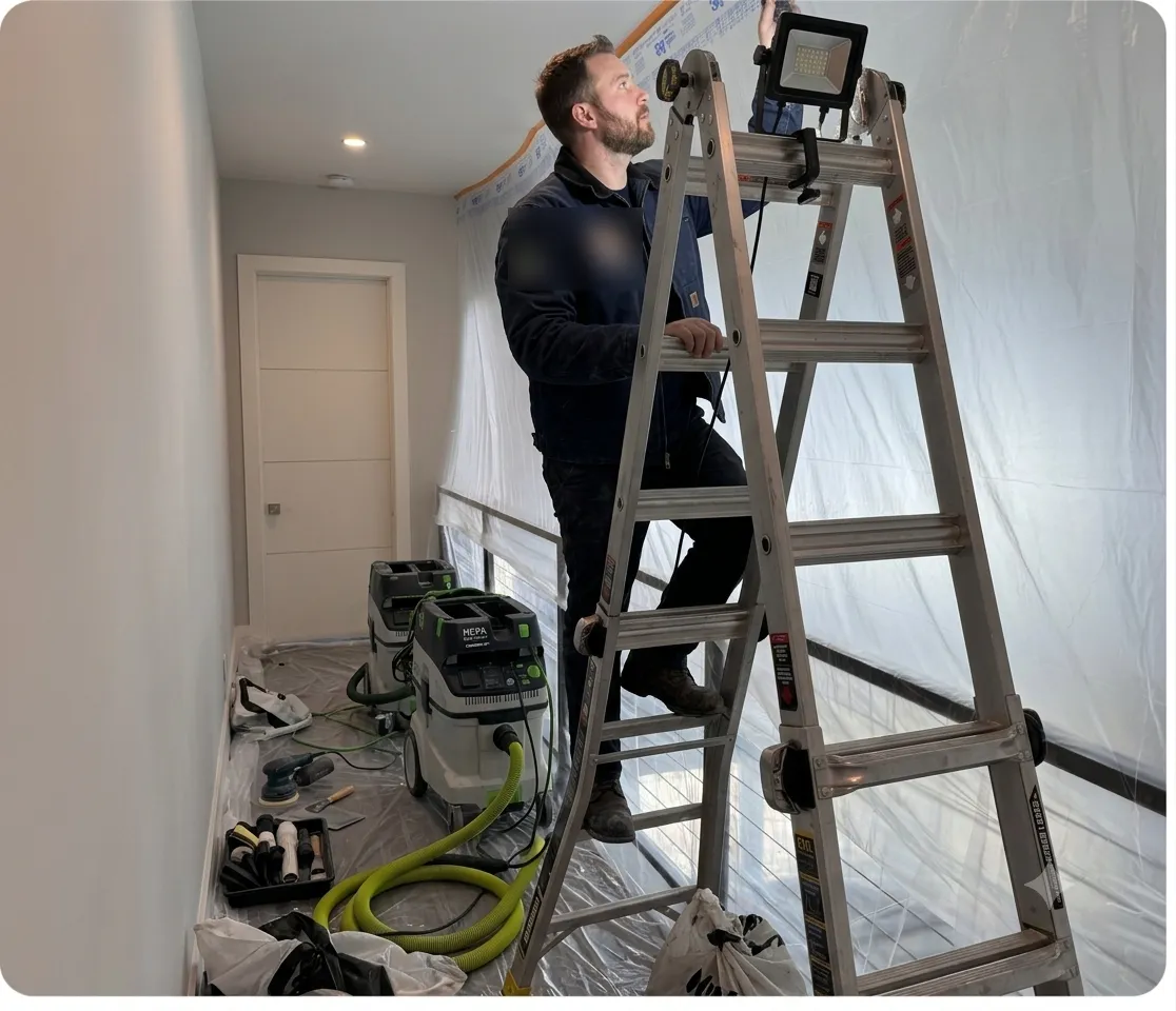 Interior drywall repair — the kind of off-season work a second system brings in